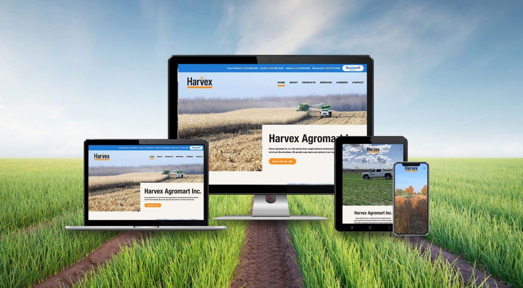 Harriston Agromart responsive views on farm pasture and blue skies in the background