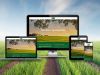 Harriston Agromart Inc website responsive views with farmland in the background green grass and blue skies