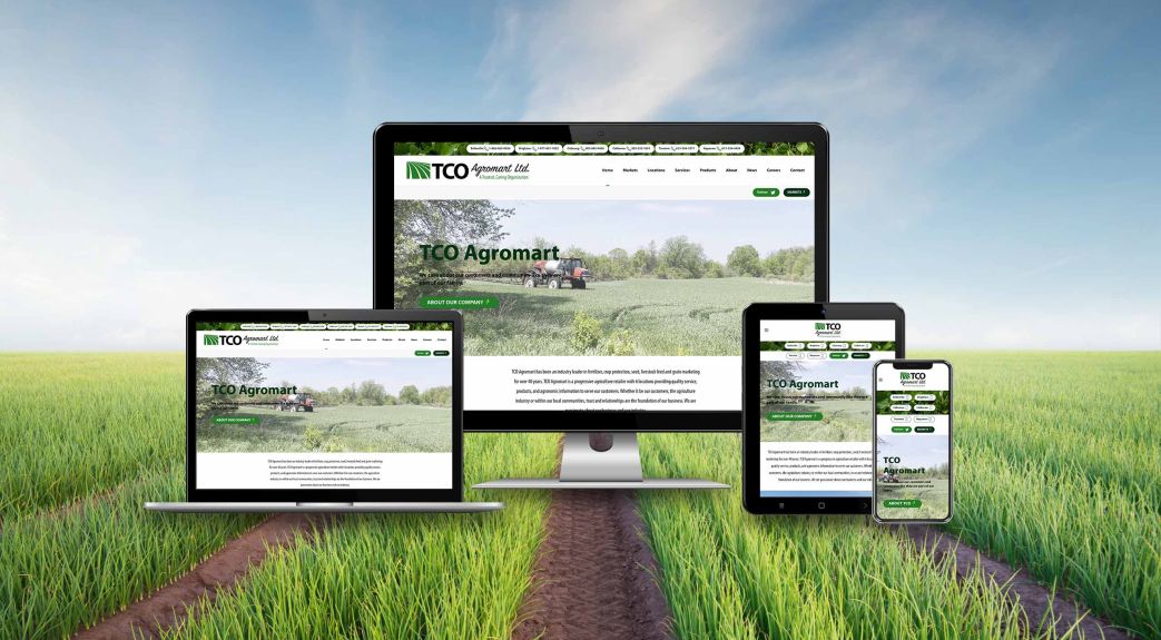 Agromart Group website responsive views with farmland in the background green grass and blue skies