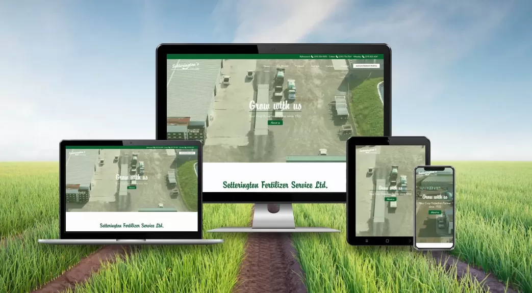 Cradle Ag Solutions website responsive views with farmland in the background green grass and blue skies