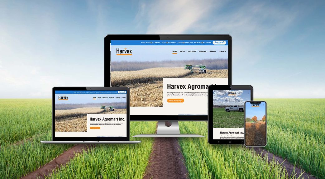 Harriston Agromart responsive views on farm pasture and blue skies in the background