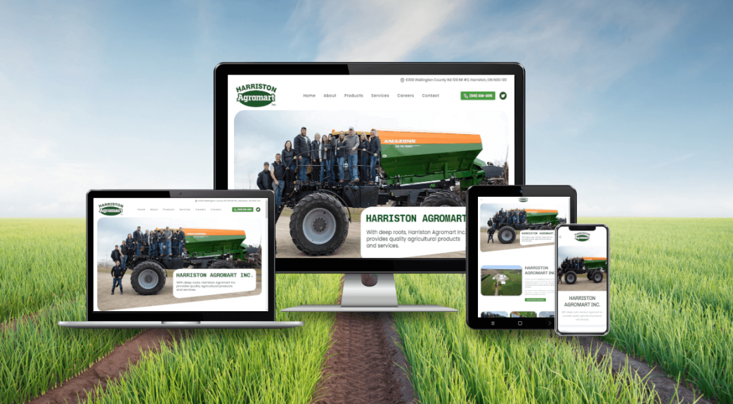 Harriston Agromart responsive views on farm pasture and blue skies in the background